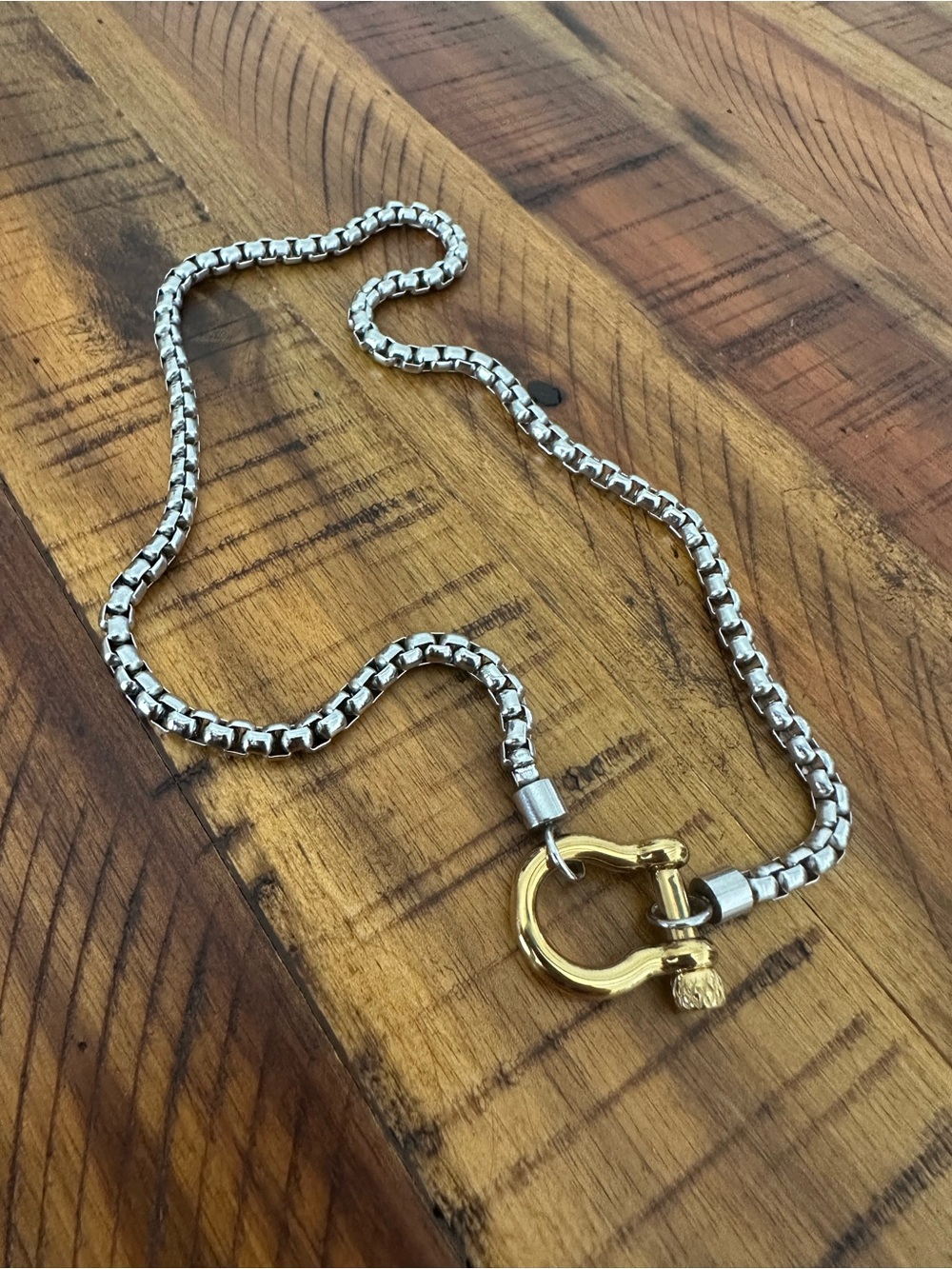 Aritzia Herradura Two-Tone Silver Box Chain Necklace with Gold Toggle